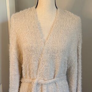 Express Cream Fuzzy, Sequin Wrap Sweater NWOT